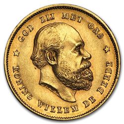 1875-1889 Netherlands Gold 10 Gulden BU (Random)