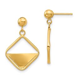14k Yellow Gold Square Dangle Post Earrings
