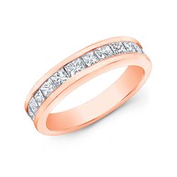 Natural 1.02 CTW Princess Cut Diamond Wedding Band Anniversary Ring 14KT Rose Gold