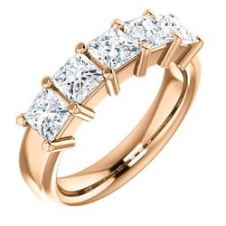 Natural 1.02 CTW Princess Cut 5-Stone Diamond Ring 18KT Rose Gold