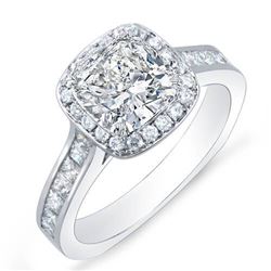 Natural 3.96 CTW Halo Cushion w/ Princess & Round Cut Diamond Engagement Ring 14KT White Gold