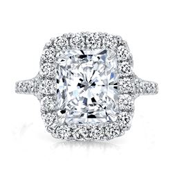 Natural 3.87 CTW Halo Radiant Cut Split Shank Diamond Ring 14KT White Gold