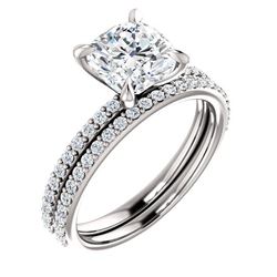 Natural 2.52 CTW Cushion Cut Diamond Engagement Set 18KT White Gold