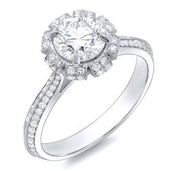 Natural 1.32 CTW Crown Halo Round Cut Diamond Engagement Ring 14KT White Gold