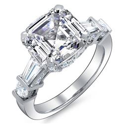 Natural 2.22 CTW Asscher Cut & Baguettes Diamond Engagement Ring 18KT White Gold