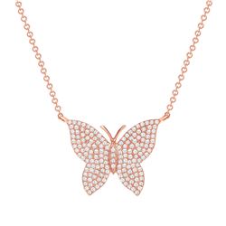 Natural 0.72 CTW Butterfly Diamond Necklace 14KT Rose Gold