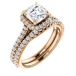 Natural 2.02 CTW Halo Asscher Cut Diamond Engagement Bridal Set 14KT Rose Gold