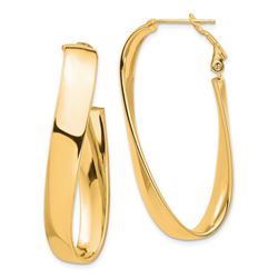 14k Yellow Gold Omega Back Oval Hoop Earrings - 7x18 mm