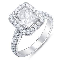 Natural 2.62 CTW Rectangle Halo Radiant Cut Diamond Engagement Ring 18KT White Gold