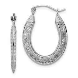 14k White Gold Textured Stamped Hoop Earrings