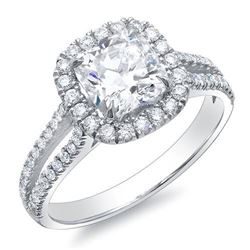 Natural 1.77 CTW Halo Cushion Cut Split Shank Diamond Ring 14KT White Gold