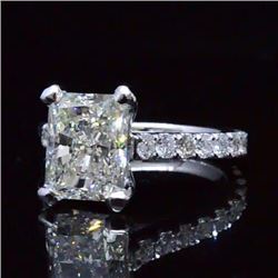 Natural 3.82 CTW Rectangle Radiant Cut Diamond Engagement Ring 18KT White Gold