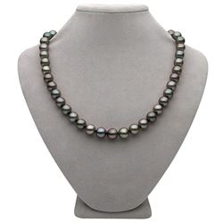 Subtle Peacock and Steel Round Tahitian Pearl Necklace, 18", 8.9-10.9mm, AA+/AAA Quality