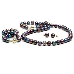 Black Freshwater Pearl 3-Piece Jewelry Set, 8.5-9.0mm