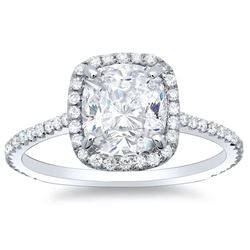 Natural 2.97 CTW Rectangle Cushion Cut Halo Diamond Engagement Ring 18KT White Gold