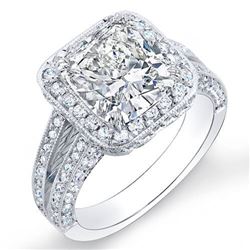 Natural 5.12 CTW Cushion Cut Pave Diamond Halo Engagement Ring 18KT White Gold