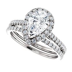 Natural 4.02 CTW Halo Teardrop Pear Cut Diamond Engagement Set 14KT White Gold