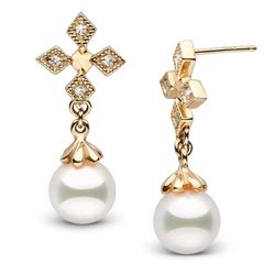 White Akoya Pearl and Diamond Cross Earrings