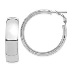 14k White Gold Omega Back Hoop Earrings - 10x37 mm