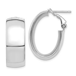 14k White Gold Omega Back Oval Hoop Earrings - 10x18 mm