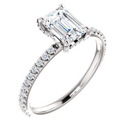 Natural 1.22 CTW Diamond Basket Emerald Cut Diamond Ring 14KT White Gold