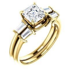 Natural 3.12 CTW Asscher Cut & Baguette Diamond Bridal Set 14KT Yellow Gold