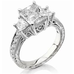 Natural 2.62 CTW Radiant Cut Diamond Ring 18KT White Gold