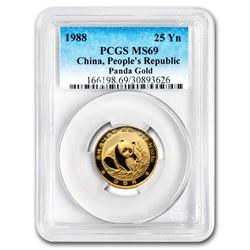 1988 China 1/4 oz Gold Panda MS-69 PCGS