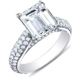 Natural 3.38 CTW Emerald Cut w/ Round Cut Micro Pave Diamond Engagement Ring 18KT White Gold