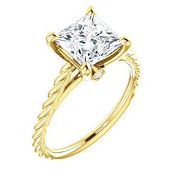 Natural 0.82 CTW Princess cut Rope Style Diamond Engagement Ring 18KT Yellow Gold