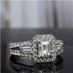 Natural 2.22 CTW Halo Emerald Cut Diamond Ring 18KT White Gold