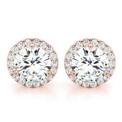 Natural 1.02 CTW Halo Round Brilliant Cut Diamond Stud Earrings 14KT Rose Gold