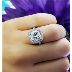 Natural 3.42 CTW Halo Cushion Cut Diamond Engagement Ring 14KT White Gold