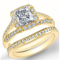 Natural 4.02 CTW Halo Radiant Cut Diamond Split Shank Engagement Set 18KT Yellow Gold