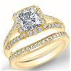 Image 1 : Natural 4.02 CTW Halo Radiant Cut Diamond Split Shank Engagement Set 18KT Yellow Gold