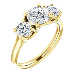 Natural 1.52 CTW 3-Stone Round Cut Diamond Engagement Ring 14KT Yellow Gold