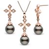 Image 2 : Black Tahitian Pearl and Diamond Cross Pendant and Earring Set