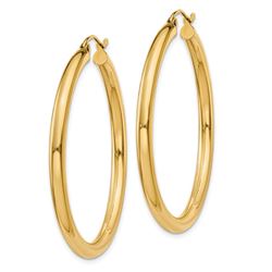 14k Solid Gold 3 mm Polished Round Hoop Earrings