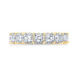 Natural 7.02 CTW Asscher Cut Diamond Eternity Ring 18KT Yellow Gold