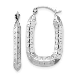 10k White Gold Polished Textured Rectangle Hoop Earrings - 56 mm