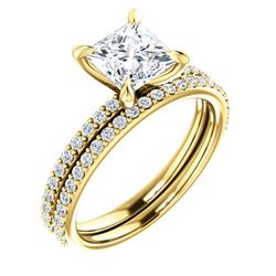 Natural 1.52 CTW Princess Cut Diamond Engagement Set 14KT Yellow Gold