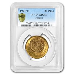 1921/11 Mexico Gold 20 Pesos MS-64 PCGS