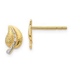 14k Yellow Gold & White Rhodium Leaf Post Earrings