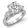 Image 1 : Natural 3.82 CTW Round Cut 3-Stone Micro Pave Diamond Ring 14KT White Gold