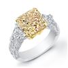 Image 1 : Natural 1.94 CTW Canary Yellow Radiant Cut Diamond Engagement Ring 18KT Two-tone