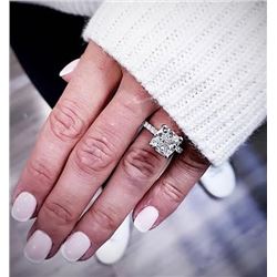 Natural 3.27 CTW Cushion Cut Solitaire Diamond Ring 18KT White Gold