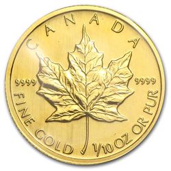1992 Canada 1/10 oz Gold Maple Leaf BU