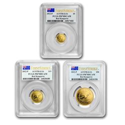 2012 Australia 3-Coin Gold Kangaroo Set PF-70 PCGS FS