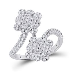 14kt White Gold Womens Baguette Diamond Bypass Fashion Ring 1 Cttw