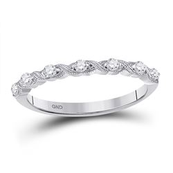 14kt White Gold Womens Round Diamond XOXO Stackable Band Ring 1/8 Cttw